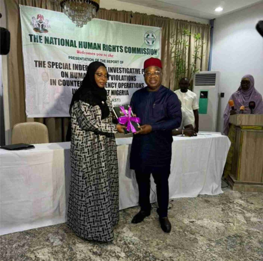 The Executive Secretary, Dr Tony Ojukwu OFR, SAN, presents Report of  Findings of the Special Independent Investigative Panel on Human Rights Violation in Counter-Insurgency Operations in the North-East SIIP North-East  on Reuters reports to the Borno State Government